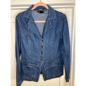 Vintage MetroStyle Womens Denim Blazer Jacket Medium Wash Blue Cotton 16T 90s